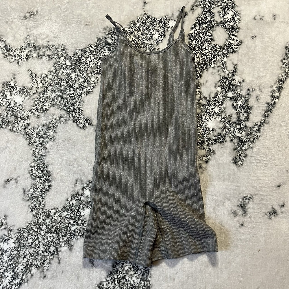 Noisy May Cora Silver Lurex Deep Back Unitard‎ Metallic Womens Size M/L